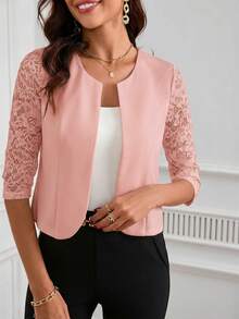 SHEIN Clasi 女款蕾絲拼接休閒百搭日常夾克 - 粉色 - 查看 3