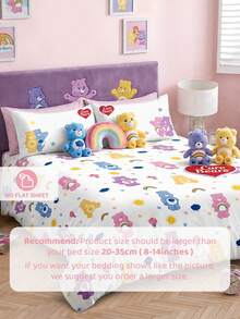 SHEIN X Care Bears 3件組卡通動畫雙面印花被套組，磨毛材質，柔軟保暖，多尺寸可選，適用單人床/雙人床/Queen床/King床，可機洗 - 多色1 - 查看 9