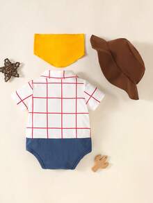 SHEIN Playful Pals Kostum Koboi Bayi Laki-Laki 3 Potong Set Terdiri dari Bodysuit dan Topi - Aprikot - View 3