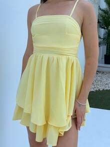 Katetique Women's One Shoulder Knot Pleated Dress,Pastel Dresses For Women Elegant Yellow - Yellow - View 5
