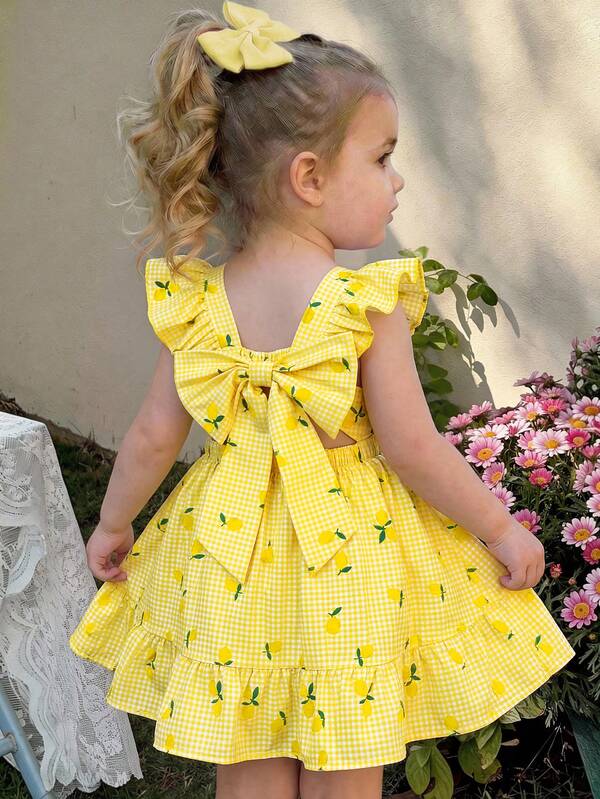 LMoss Kids Vestido de verano lindo para niña bebé con lazo, rayas y mangas de volantes