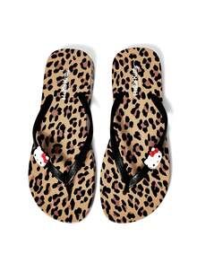HELLO KITTY AND FRIENDS | SHEIN 豹紋夾腳拖鞋，EVA輕量材質，柔軟舒適，室內、淋浴或海灘適用，春夏度假款 - 棕色 - 查看 7