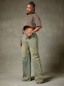 Denimoi Adjustable Waist Straight Leg Jeans Washed Jeans Fashionable Jeans Everyday Denim - Light Wash - View 5