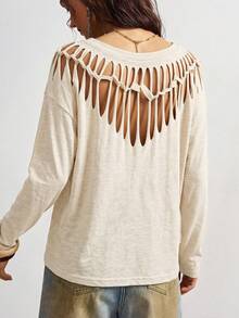 Bohemela Fall /Casual Solid Color Knit Women's T-Shirt/Y2K/Halloween/Music Festival /Western Style - Apricot - View 7