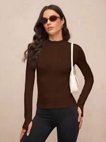 Activina Women's Solid Color Zipper Front Slim Fit Casual Sports Jacket - Brown - View 4
