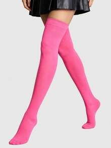 ROMWE Goth 1 Pasang Stoking Selutut Motif Mawar Punk Gelap Halloween - Hot Pink - View 5