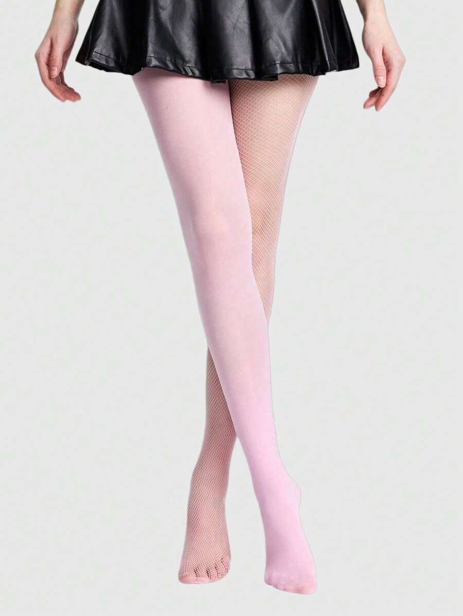 ROMWE Kawaii 1 par de medias de red estilo gótico rock AB - Rosa Pálido - Ver 1