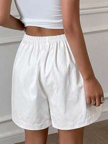 Livesso Petite Women's Summer Casual Versatile Solid Color Shorts - White - View 2