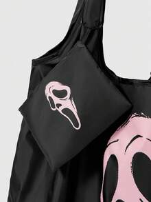 ROMWE Goth 粉色骷髏頭深色大容量可折疊購物袋，女性收納包 - 粉色 - 查看 5