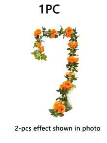 1Pc Large 10 Heads Artificial Rose Vine Garland, Lifelike Plastic Fake Floral Vine, Flexible Winding Greenery For Living Room, Air Condition & Heating Pipe Cover, Ceiling Hanging Decoration - Multicolor - View 10
