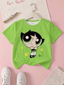 THE POWERPUFF GIRLS X SHEIN 少女卡通印花短袖休閒T恤 - 彩色 - 查看 10