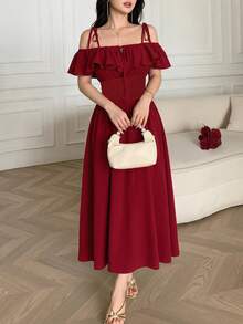 Feyla Vestido de mujer con volantes elegantes - Rojo - Ver 5