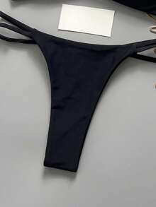 Swim Vcay Women's Solid Color Double Strap Bikini Set, Spring/Summer - Black - View 7