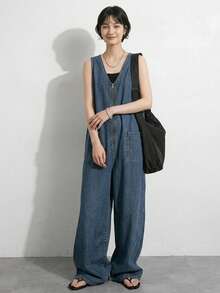 Dazy Tall Women's V-Neck Loose Urban Casual Jumpsuit - Medium Wash - View 15