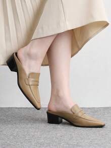 CUCCOO BIZCHIC Pointed Toe Mules, Retro Westerly Thick Heels, Shoes. Fall Shoes - olive - View 3