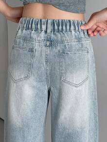Dazy Kids Jeans de Mezclilla para Niñas Primavera/Verano Nuevo Estilo Bolsillo Trasero con Strass Acampanados (Grande) - Azul lavado medio - Ver 4