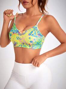 SHEIN Sovereign Charm 女款豹紋印花露背設計日常健身運動內衣 - 彩色 - 查看 4