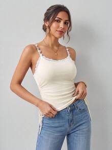 Chiquease Women's Summer Lace Floral Patch Decor Camisole Top - Apricot - View 2