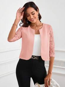 SHEIN Clasi 女款蕾絲拼接休閒百搭日常夾克 - 粉色 - 查看 7