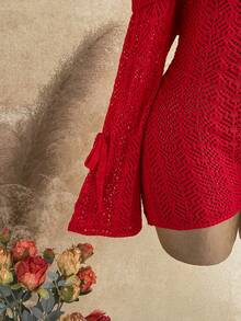 Soleia Women's Plus Size Red Off-Shoulder Long Sleeve Fitted Jumpsuit Autumn Celestial Sexy Night Theme Party - Red - View 4