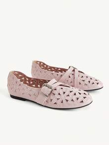 CUCCOO CHICEST 女款鏤空刺繡扣飾舒適平底鞋 - 粉色 - 查看 2
