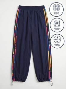 CAJUNI Women's Fashionable Versatile Striped Contrast Color Drawstring Sports Pants, - Navy Blue - View 6