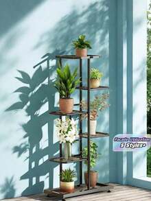 1pc Iron Flower Stand, Black Minimalist Style Plant Rack, Suitable For Living Room, Balcony Decor, 4-8 Tier Multi-Layer Storage Shelf, Multifunctional Display Rack - black - View 1