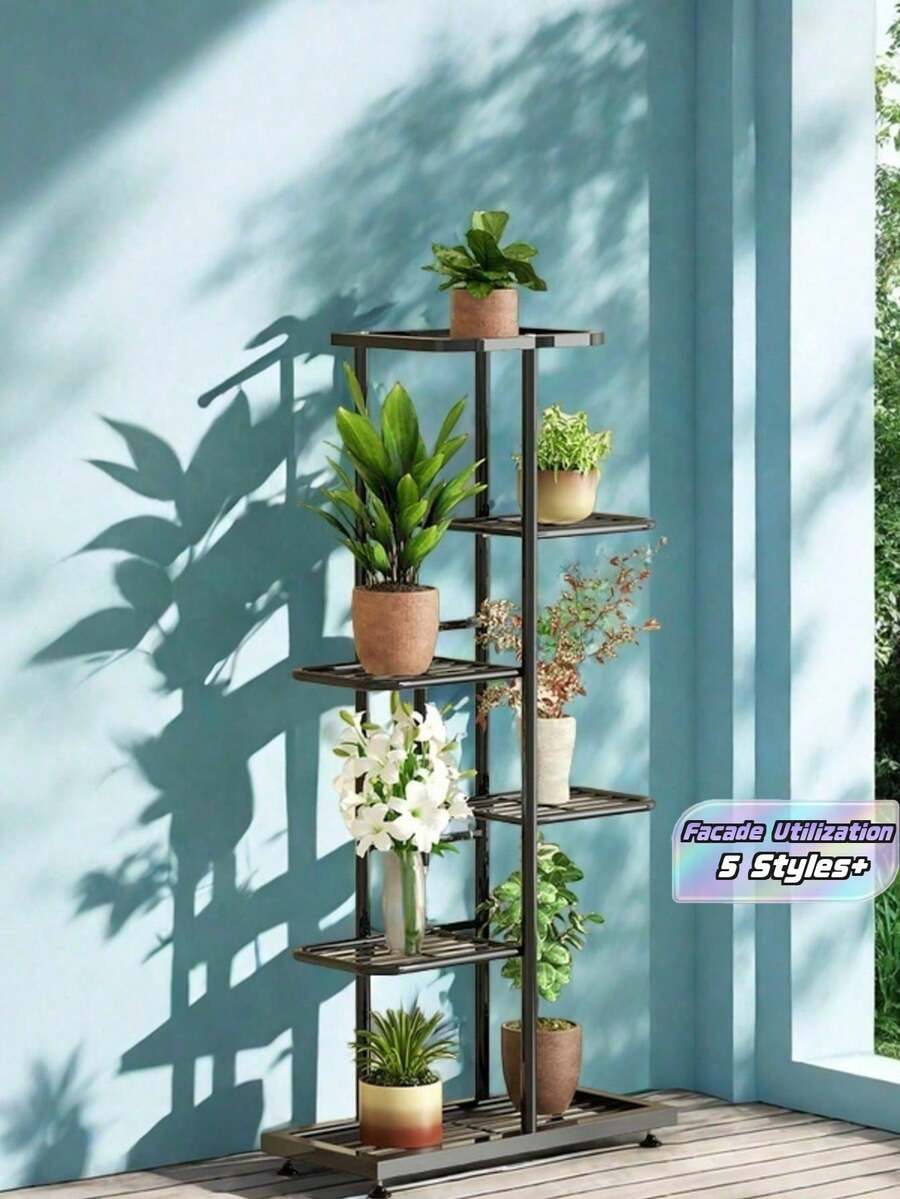 1pc Iron Flower Stand, Black Minimalist Style Plant Rack, Suitable For Living Room, Balcony Decor, 4-8 Tier Multi-Layer Storage Shelf, Multifunctional Display Rack - black - View 1