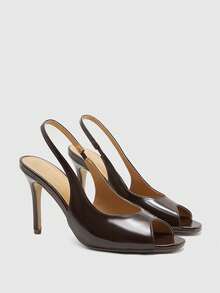 CUCCOO BIZCHIC Spring And Summer Women Open-Toed Slingback Patent Leather Small Square Toe Open Toe Stilettos - Brown - View 6