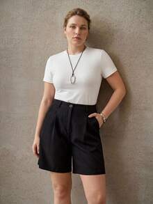 MOTF PREMIUM PLUS SIZE WOMEN'S FASHIONABLE ELEGANT DESIGN COMMUTER ROUND NECK SHORT SLEEVE T-SHIRT - White - View 5
