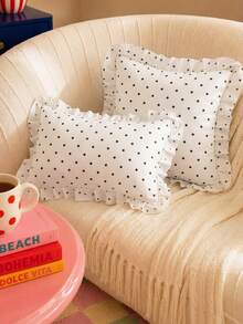 1pc Pink Polka Dot Print Lace Pillowcase/Cushion Cover, 100% Polyester Fabric, Soft And Breathable, No Pillow Insert Included, Suitable For Casual Home Decor, Indoor Sofa, Bedroom, Dorm, Bedding. Machine Washable, Suitable For All Seasons. - Multicolor - View 6