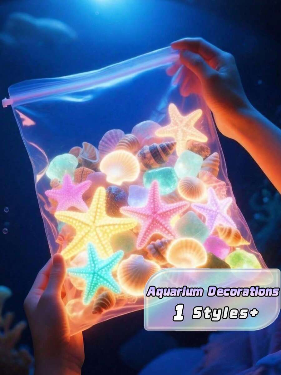 10/50/100 pièces Pierres de décoration d'aquarium lumineuses, rochers ornementaux en forme de vie marine mignons et brillants, décorations de réservoir de poissons colorées styles aléatoires, convient pour le réservoir de poissons, le jardin, l'étang, les loisirs créatifs - A - Voir 1