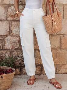 EMERY ROSE Pantalones cargo con bolsillo lateral con solapa - Blanco - Ver 1
