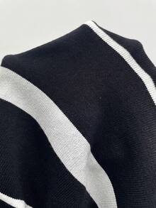 Serisse Casual Commute Colorblock Striped Knit Top - Black - View 8