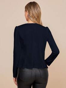 Amorya Women's Spring/Summer Casual Solid Color Double-Breasted Lightweight Jacket In Fall/Winter - Navy Blue - View 2