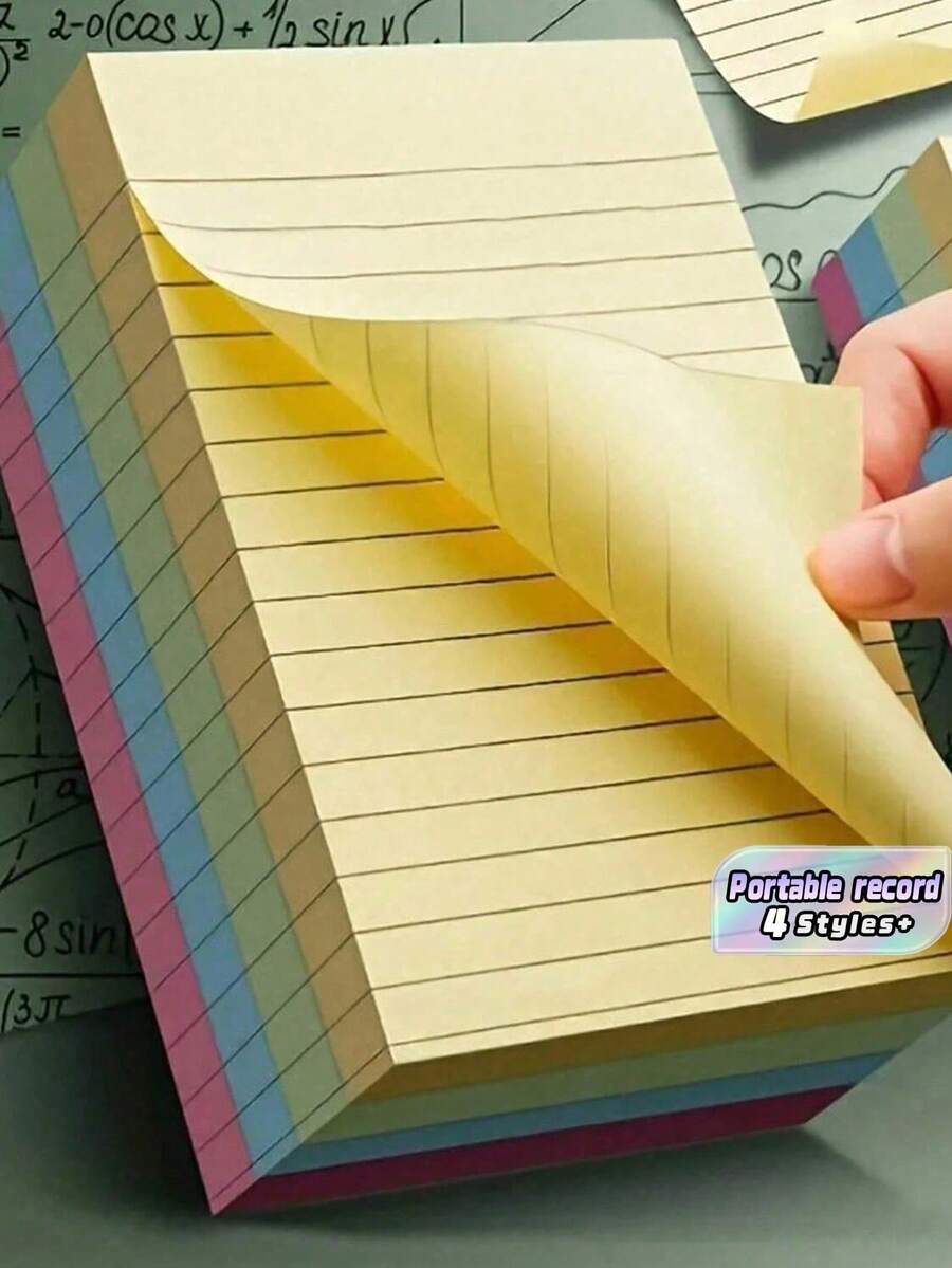 100/200 Sheets Lined Sticky Notes (4 Colors) – Portable Student Note Markers – Self-Adhesive & Easy To Apply – For Office, Home, And School – Available In Large And Small Sizes – Handy Office & Back-To-School Essential - Multicolor - View 1