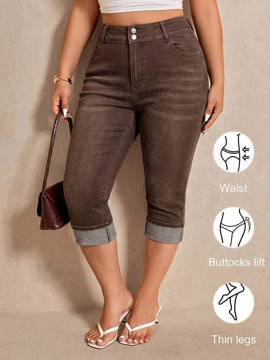Elaquor Plus Size Casual Washed Slim Fit Jeans Fall