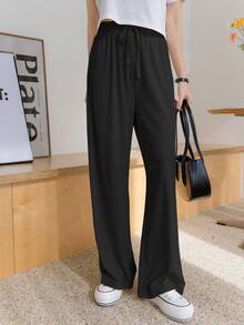 Dazy Tall Women's Casual Elastic Waist Drawstring Tie Long Pants For Daily Lounge Wear Autumn Black - Black - View 6