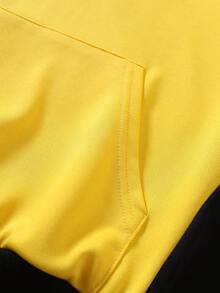 ROMWE MEN Men's Patchwork Striped Functional Style Printed Streetwear Hoodie - Yellow - View 7