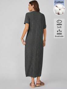 SHEIN BASICS Robe longue d'été décontractée de couleur unie pour femmes, pour un usage quotidien, en gris foncé, pour les vacances, les voyages et la maison - Gris - Voir 2