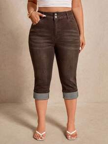 Elaquor Plus Size Casual Washed Slim Fit Jeans Fall - Brown - View 6