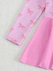 SHEIN 青少年女孩坦基尼泳衣（大號）細肩帶比基尼上衣，保守粉色垂直條紋蝴蝶結針織面料，長袖長褲拉鍊裙 2 件套，時尚休閒優雅成熟女士風，適合游泳、夏季度假、海灘、海邊、泳池、夏季假期、派對、休閒度假 - 彩色 - 查看 4