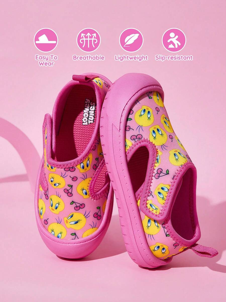 LOONEY TUNES X SHEIN 一雙兒童包頭涼鞋，防撞趾頭設計，防滑耐磨透氣沙灘涼鞋 - 粉色 - 查看 1