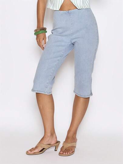 MUSERA Calças Capri Justas com Cintura Baixa, Fecho Lateral Oculto e Efeito Franzido, Estilo Coolgirl Descontraído para o Dia a Dia