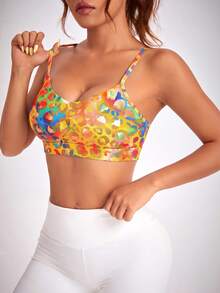 SHEIN Sovereign Charm 女款彩色豹紋露背設計運動內衣 - 彩色 - 查看 4