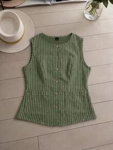 Linhara 法式 1960 年代休閒綠色女款旅行度假套裝 夏季大尺碼 T 恤短褲兩件套 適合穿搭約會 - 綠色 - 查看 4