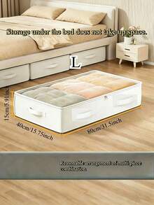 1pc White Underbed Storage Boxes, Foldable Underbed Organizer Bins, Excellent Function And Versatile Use For Blankets, Skirts, Quilts, Pillows, Clothes And Underbed Storage, Space Saving, Underbed Storage - White - View 6