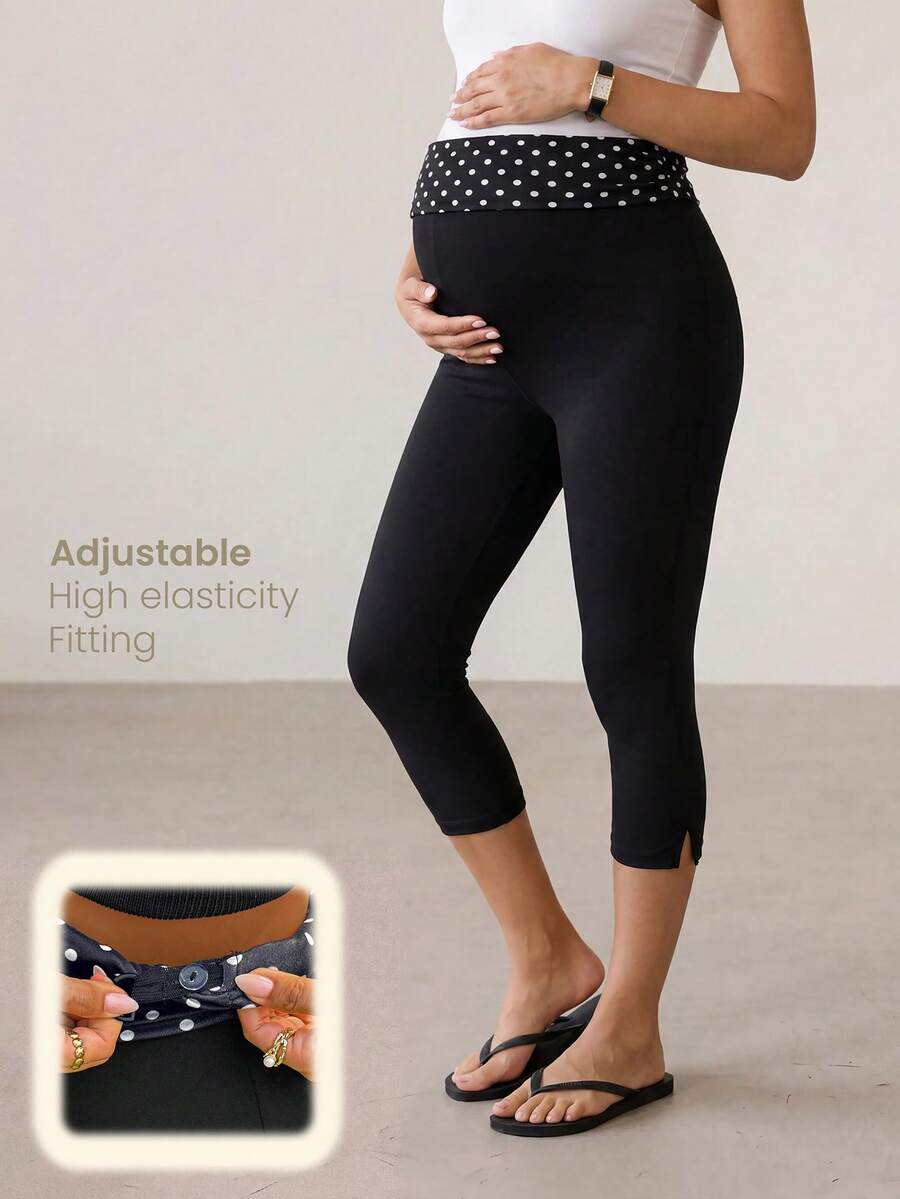 Modmama Maternity Polka Dot Print Patchwork Leggings Vacation Outfits Photoshoot Summer - Black - View 1