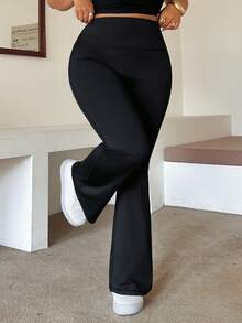 Dazy Plus Slim Fit Solid Color Flattering Flare Leggings Black Versatile Casual Spring Summer Autumn New Arrival - Black - View 8