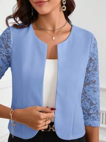 SHEIN Clasi 女款蕾絲拼接休閒百搭日常通勤夾克 - 淺藍色 - 查看 5